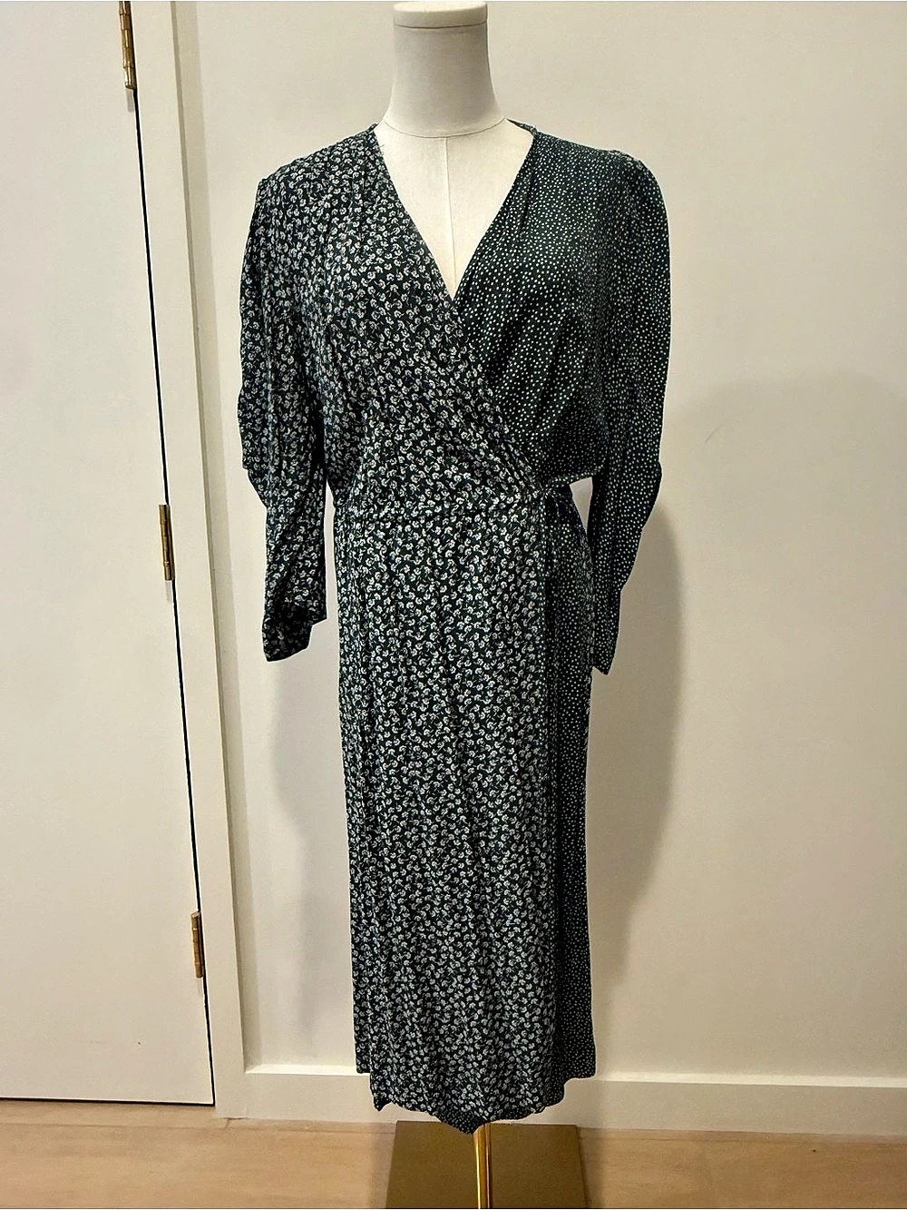 See by Chloé Mixed Print Wrap Midi Dress Green Blue Size 44